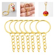 Epoksi Anahtarlık Halkası Zincirli Klips Yassı Gold 50 Adet