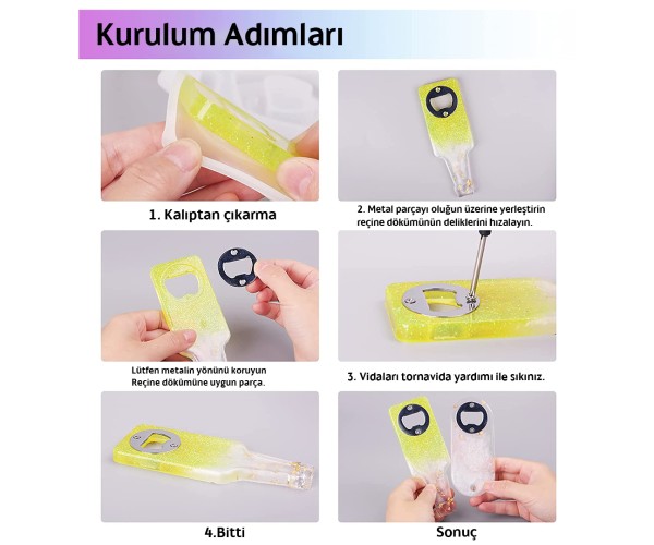 Epoksi Çoklu Şişe Açacak Kalıbı Silikon + Metal Aparat Seti GT9296