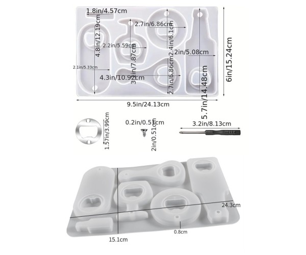 Epoksi Çoklu Şişe Açacak Kalıbı Silikon + Metal Aparat Seti GT9296