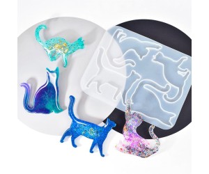 Epoksi Çoklu Kedi Kalıbı Kolye Anahtarlık Silikon GT9585 Epoksi Çoklu Kedi Kalıbı Kolye Anahtarlık Silikon GT9585