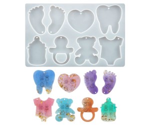 Epoksi Bebek Ayak Emzik Diş Biberon Anahtarlık Kalıbı Silikon GT9558