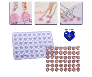 Epoksi Kalp Bileklik Kolye Anahtarlık Süsleme Kalıbı Silikon Tek Pimli 1.1cm GT9587