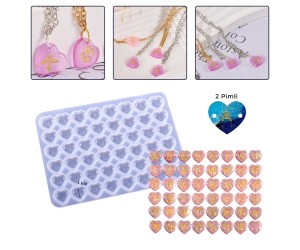 Epoksi Kalp Bileklik Kolye Anahtarlık Süsleme Kalıbı Silikon 2 Pimli 1.1cm GT9588