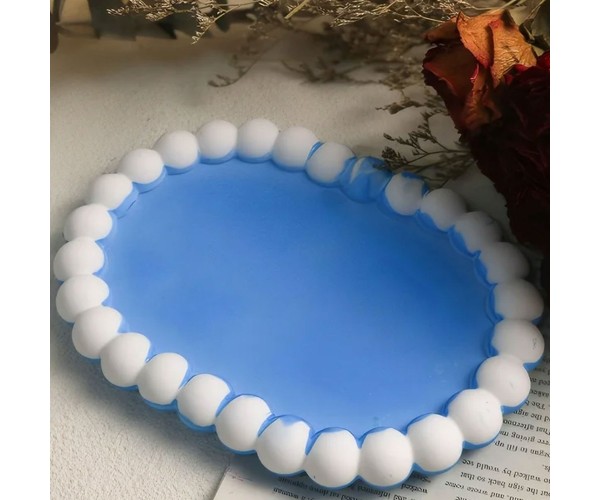 Epoksi Sunumluk Oval Bubble Model Tabak Kalıbı Beton Taş Tozu Tabak Kalıbı Silikon 11.8x16.7cm