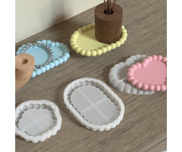 Epoksi Sunumluk Oval Bubble Model Tabak Kalıbı Beton Taş Tozu Tabak Kalıbı Silikon 11.8x16.7cm