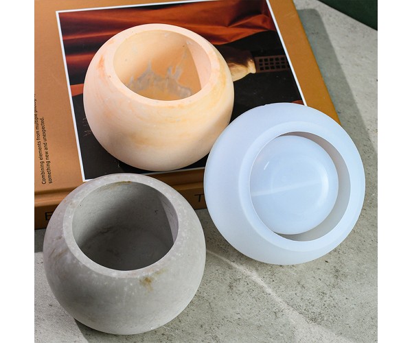 Epoksi Yuvarlak Beton Saksı ve Mumluk Silikon Kalıbı 9.5x6.5cm