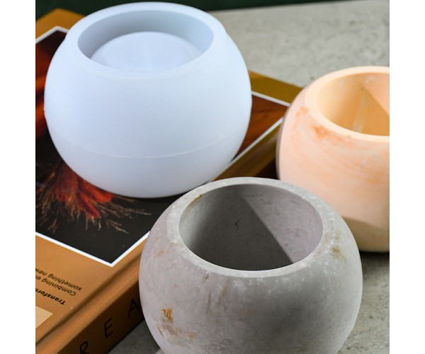 Epoksi Yuvarlak Beton Saksı ve Mumluk Silikon Kalıbı 9.5x6.5cm