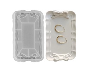 Epoksi Nişan Tepsisi Dantel Fiyonk Temalı Yüzük Tepsisi Kalıbı Silikon 20x11.cm