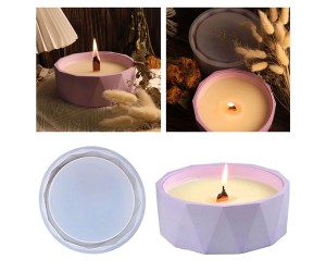 Epoksi Yuvarlak Kristal Kesim Mumluk Dekoratif Taş Tozu Beton Saksı Kalıbı Silikon 16x16cm