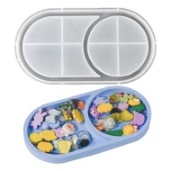 Epoksi Oval Tabak Kalıbı Bölmeli Taş Tozu Oval Tabak Kalıbı Silikon 18.4x9.9cm