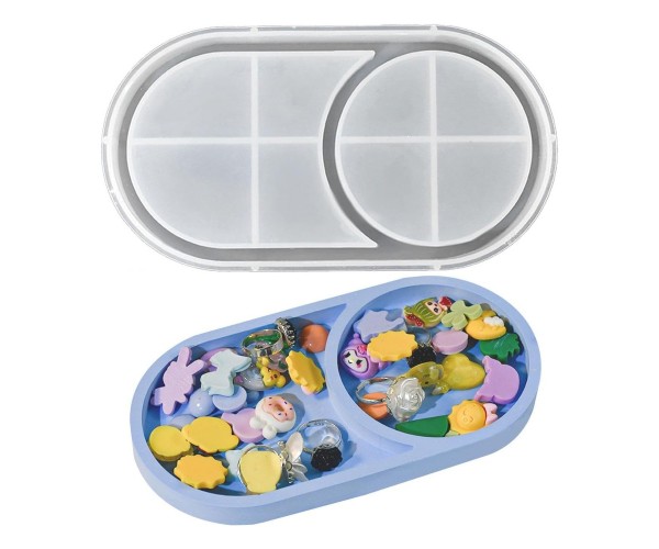 Epoksi Oval Tabak Kalıbı Bölmeli Taş Tozu Oval Tabak Kalıbı Silikon 18.4x9.9cm