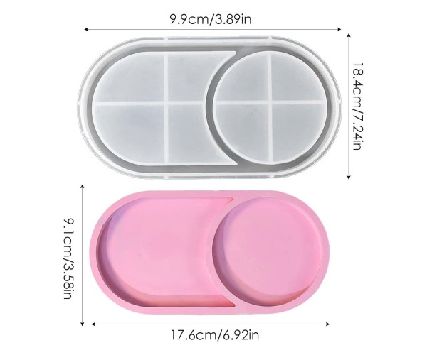 Epoksi Oval Tabak Kalıbı Bölmeli Taş Tozu Oval Tabak Kalıbı Silikon 18.4x9.9cm