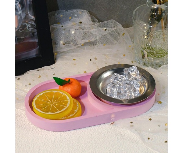 Epoksi Oval Tabak Kalıbı Bölmeli Taş Tozu Oval Tabak Kalıbı Silikon 18.4x9.9cm