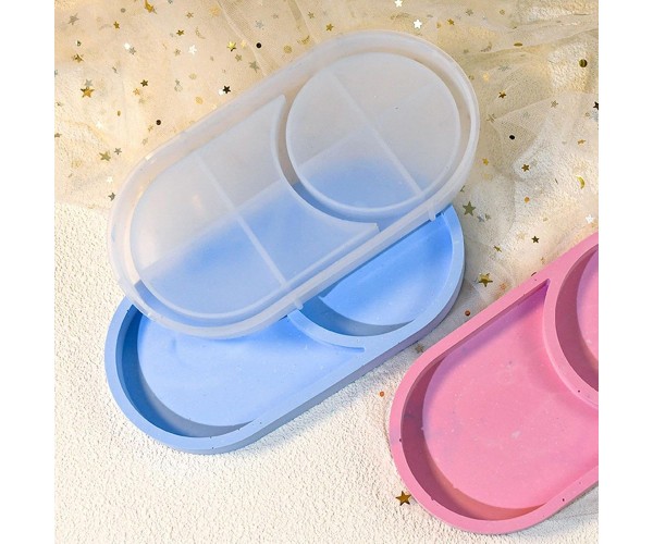 Epoksi Oval Tabak Kalıbı Bölmeli Taş Tozu Oval Tabak Kalıbı Silikon 18.4x9.9cm