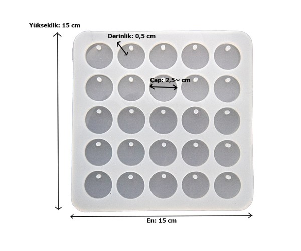 Epoksi Çoklu Yuvarlak Daire Kolye Kalıbı Silikon 2.5x2.5cm EM491