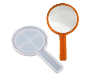 Epoksi Ayna Kalıbı Saplı El Aynası Kalıbı Silikon Yuvarlak Model 16.5x9.5cm