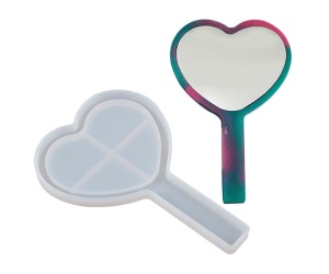 Epoksi Ayna Kalıbı Saplı El Aynası Kalıbı Silikon Kalp Model 16.5x11cm