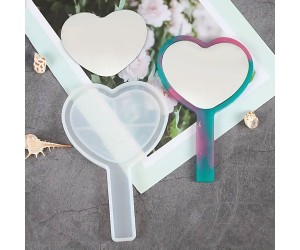 Epoksi Ayna Kalıbı Saplı El Aynası Kalıbı Silikon Kalp Model 16.5x11cm