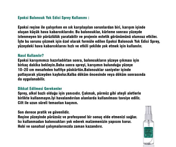 Epoksi Baloncuk Yok Edici Baloncuk Giderici Sprey 100ML Epoksi Baloncuk Yok Edici Baloncuk Giderici Sprey 100ML