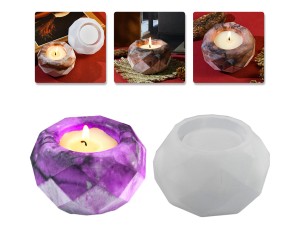 Epoksi Kristal Desenli Mumluk Kalıbı Taş Tozu Mumluk Kalıbı Beton Mumluk Kalıbı Silikon 8.3x5.2cm