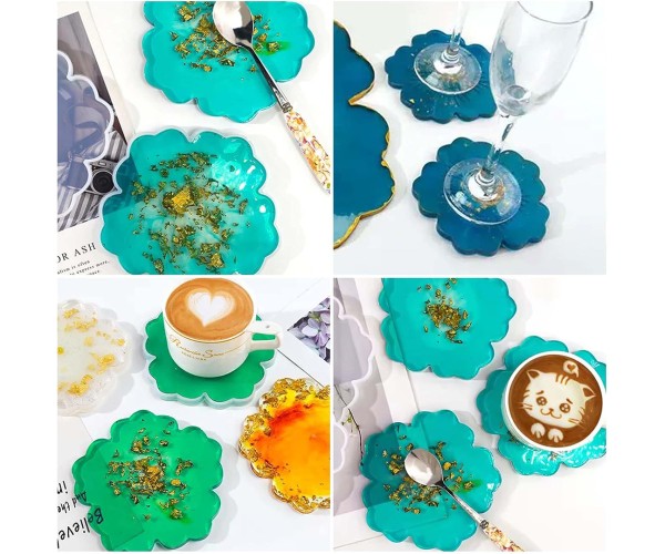 Epoksi Bardak Altlığı Kalıbı Çiçek Desenli Bardak Altı Kalıbı Silikon 12x12cm GT9212