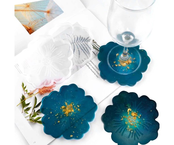Epoksi Bardak Altlığı Kalıbı Çiçek Desenli Bardak Altı Kalıbı Silikon 12x12cm GT9212