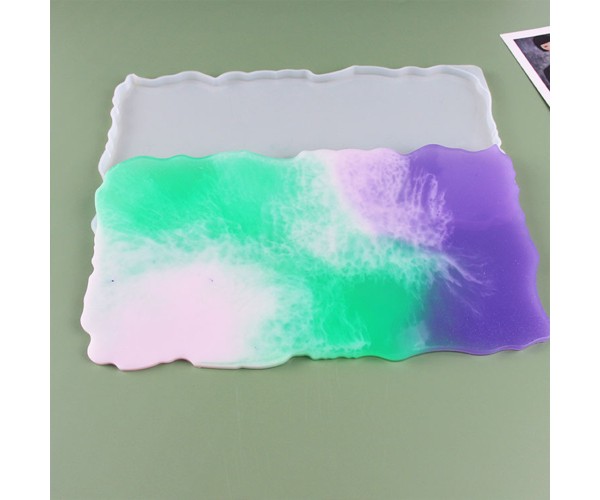 Epoksi Tepsi Kalıbı Dikdörtgen Tepsi Kalıbı Dalgalı Model Kalıbı Silikon 30.5x17x0.8cm