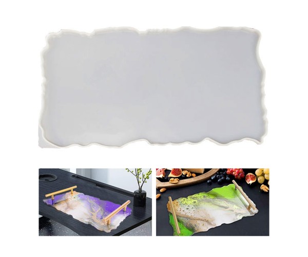 Epoksi Tepsi Kalıbı Dikdörtgen Tepsi Kalıbı Dalgalı Model Kalıbı Silikon 30.5x17x0.8cm