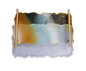 Epoksi Tepsi Kalıbı Dikdörtgen Tepsi Kalıbı Dalgalı Model Kalıbı Silikon 34.6x21x1.2cm