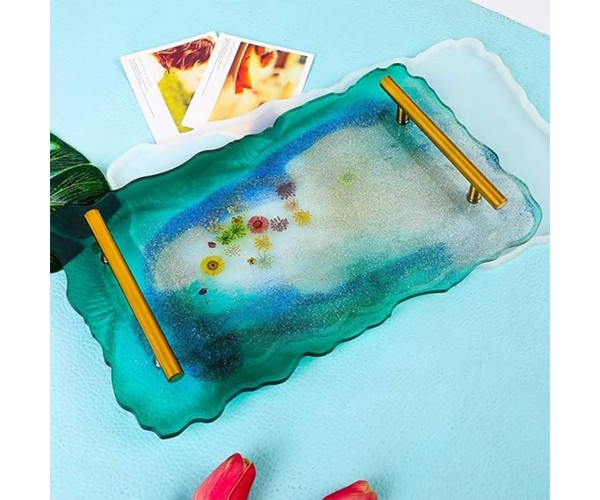 Epoksi Tepsi Kalıbı Dikdörtgen Tepsi Kalıbı Dalgalı Model Kalıbı Silikon 34.6x21x1.2cm