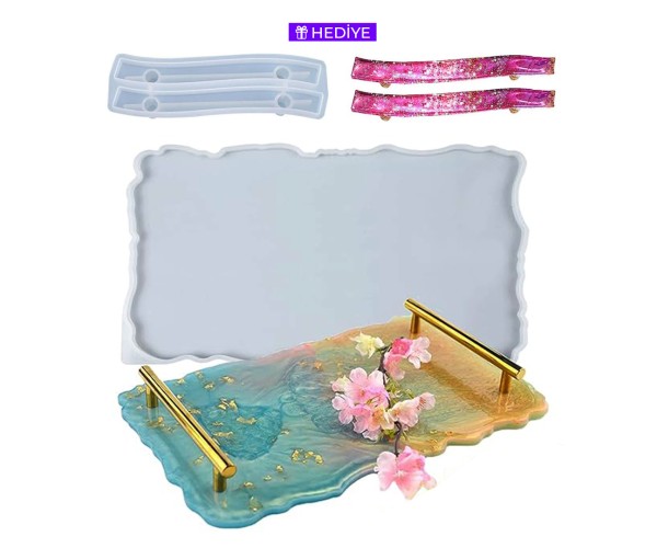 Epoksi Tepsi Kalıbı Dikdörtgen Tepsi Kalıbı Dalgalı Model Kalıbı - Silikon Kulp Hediyeli