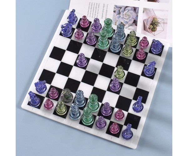 Epoksi Satranç Kalıbı Seti Tahta Kalıbı Satranç Taşları Kalıbı 17 Parça