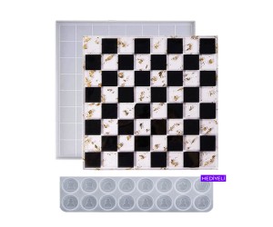 Epoksi Satranç Tahtası Kalıbı Silikon Orta Boy 18x18cm Taş Kalıbı Hediyeli