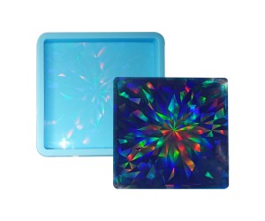 Epoksi Kare Bardak Altlığı Desenli Hologram Kalıbı Silikon 8.6x8.6cm GT9482