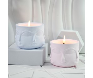 Epoksi Beton Saksı Kalıbı Havelka Saksı Kalıbı Yüz Desenli Havelka Mumluk Kalıbı Silikon 8.7x8.7cm