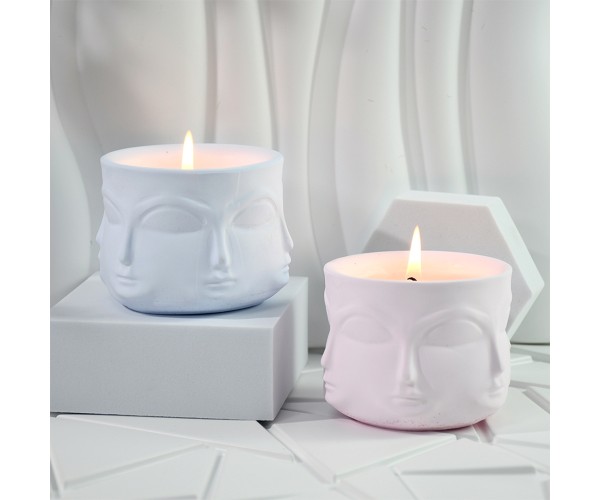 Epoksi Beton Saksı Kalıbı Havelka Saksı Kalıbı Yüz Desenli Havelka Mumluk Kalıbı Silikon 8.7x8.7cm