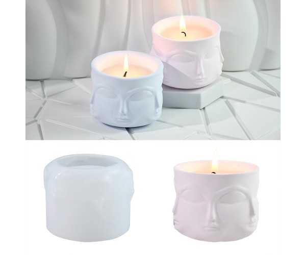 Epoksi Beton Saksı Kalıbı Havelka Saksı Kalıbı Yüz Desenli Havelka Mumluk Kalıbı Silikon 8.7x8.7cm