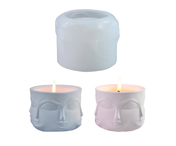 Epoksi Beton Saksı Kalıbı Havelka Saksı Kalıbı Yüz Desenli Havelka Mumluk Kalıbı Silikon 8.7x8.7cm