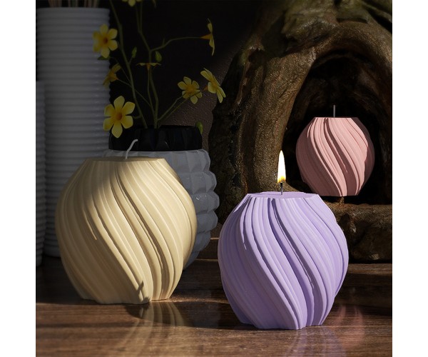 Epoksi Burgulu Mum Kalıbı Silindir Burgu Desenli Mum Kalıbı Taş Tozu Mumluk Kalıbı Silikon 7.2x7cm