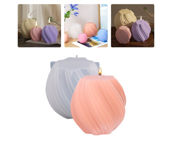 Epoksi Burgulu Mum Kalıbı Silindir Burgu Desenli Mum Kalıbı Taş Tozu Mumluk Kalıbı Silikon 5.7x5.6cm