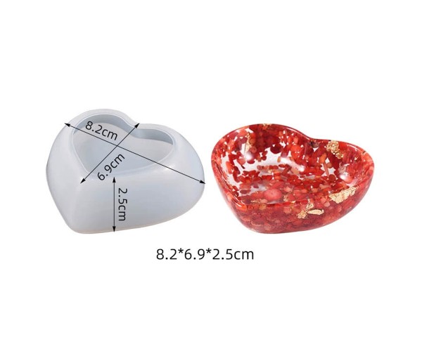 Epoksi Çerezlik Kalıbı Taş Tozu Çerezlik Kalıbı Kalp Takı Kutusu Kalıbı Silikon 8.2x6.9x2.5cm