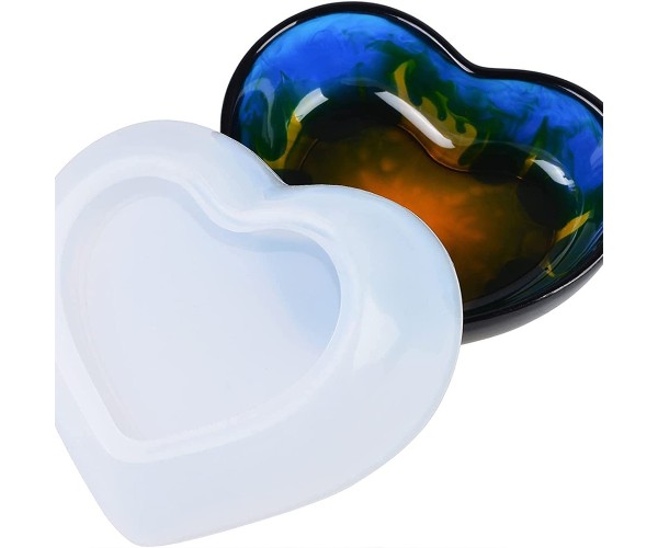 Epoksi Çerezlik Kalıbı Taş Tozu Çerezlik Kalıbı Kalp Takı Kutusu Kalıbı Silikon 8.2x6.9x2.5cm