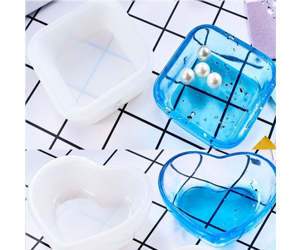 Epoksi Çerezlik Kalıbı Taş Tozu Çerezlik Kalıbı Kalp Takı Kutusu Kalıbı Silikon 8.2x6.9x2.5cm