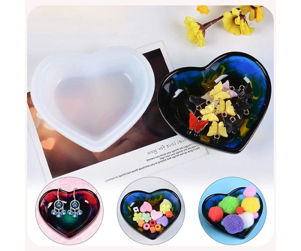 Epoksi Çerezlik Kalıbı Taş Tozu Çerezlik Kalıbı Kalp Takı Kutusu Kalıbı Silikon 8.2x6.9x2.5cm