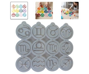 Epoksi Burç Kalıbı Yuvarlak Anahtarlık Burç Kalıbı Silikon 4.5x4.5cm