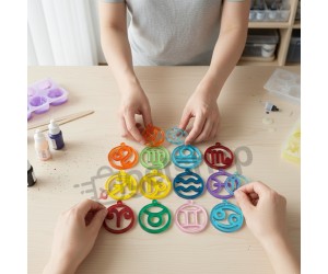 Epoksi Burç Kalıbı Yuvarlak Anahtarlık Burç Kalıbı Silikon 4.5x4.5cm