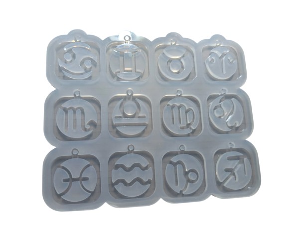 Epoksi Burç Kalıbı Kare Anahtarlık Burç Kalıbı Silikon 4.5x4.5cm