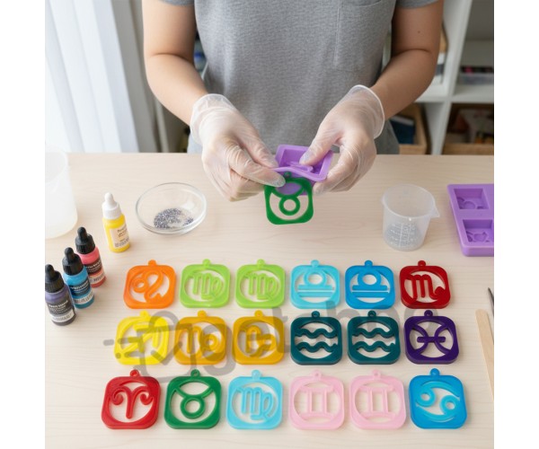 Epoksi Burç Kalıbı Kare Anahtarlık Burç Kalıbı Silikon 4.5x4.5cm