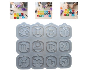 Epoksi Burç Kalıbı Kare Anahtarlık Burç Kalıbı Silikon 4.5x4.5cm