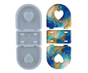 Epoksi Peçetelik Kalıbı Oval Kalp Desenli Peçetelik Kalıbı Silikon 9.5x9.5cm